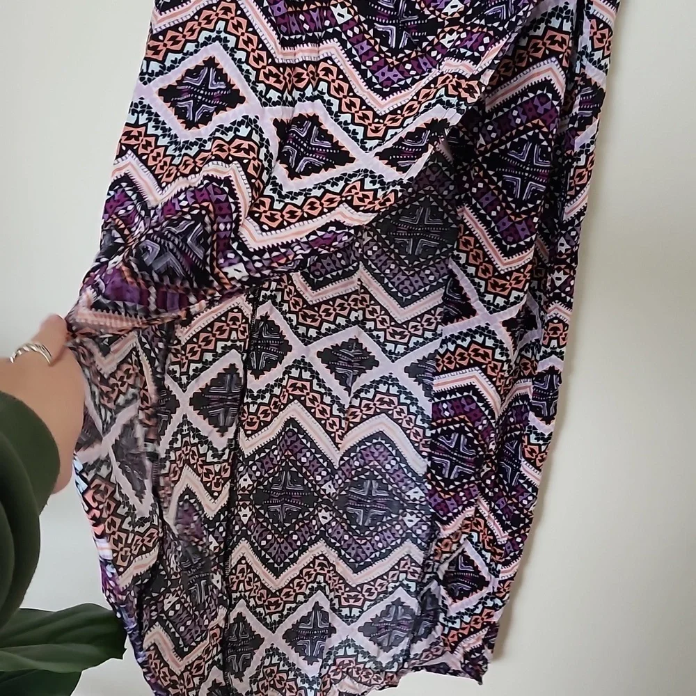 Express multicolor ruched tulip hem midi maxi skirt, fun pattern, women's medium